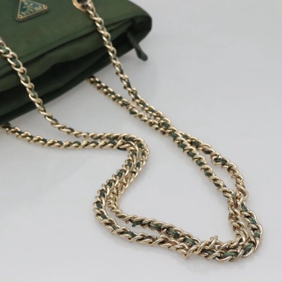 PRADA Chain Shoulder Bag Nylon Green Gold Auth bs29052 - Picture 8 of 16